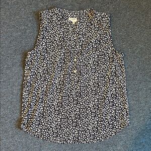 J. Crew Navy and White Floral Button-Front Sleeveless Top